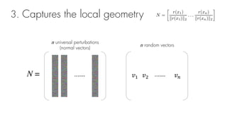…....
n universal perturbations
(normal vectors)
n random vectors
"# "$ ….... "%
3. Captures the local geometry
N =
 