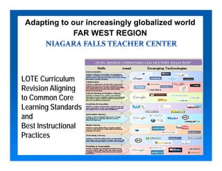 Adapting to our increasingly globalized world
              FAR WEST REGION




LOTE Curriculum
Revision Aligning
to Common Core
Learning Standards
and
Best Instructional
Practices
 