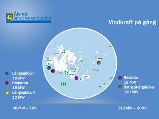 Vindkraft på gång




Långnabba I
18 MW               Rödskär
Stenarna            18 MW
18 MW               Östra Skärgården
Långnabba II        100 MW
12 MW

48 MW – 78%       118 MW – 208%
 