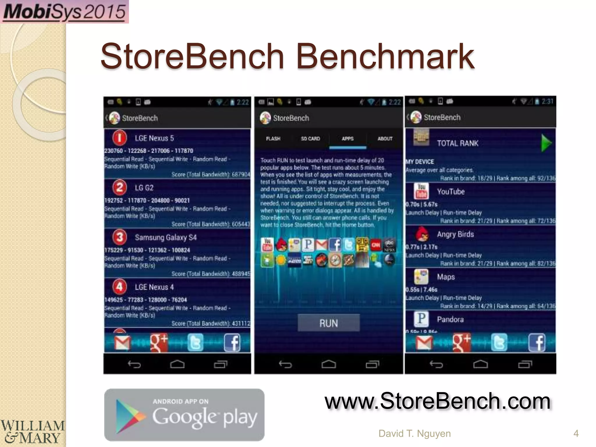 www.StoreBench.com
StoreBench Benchmark
4David T. Nguyen
 