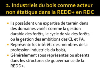 Les fonctions des acteurs non étatiques dans la REDD+ 