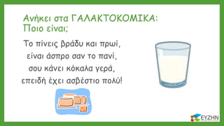 Ανήκει στα ΓΑΛΑΚΤΟΚΟΜΙΚΑ:
Ποιο είναι;
Το πίνεις βράδυ και πρωί,
είναι άσπρο σαν το πανί,
σου κάνει κόκαλα γερά,
επειδή έχει ασβέστιο πολύ!
 
