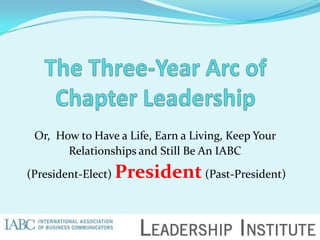 Or, How to Have a Life, Earn a Living, Keep Your
       Relationships and Still Be An IABC

(President-Elect)   President (Past-President)
 