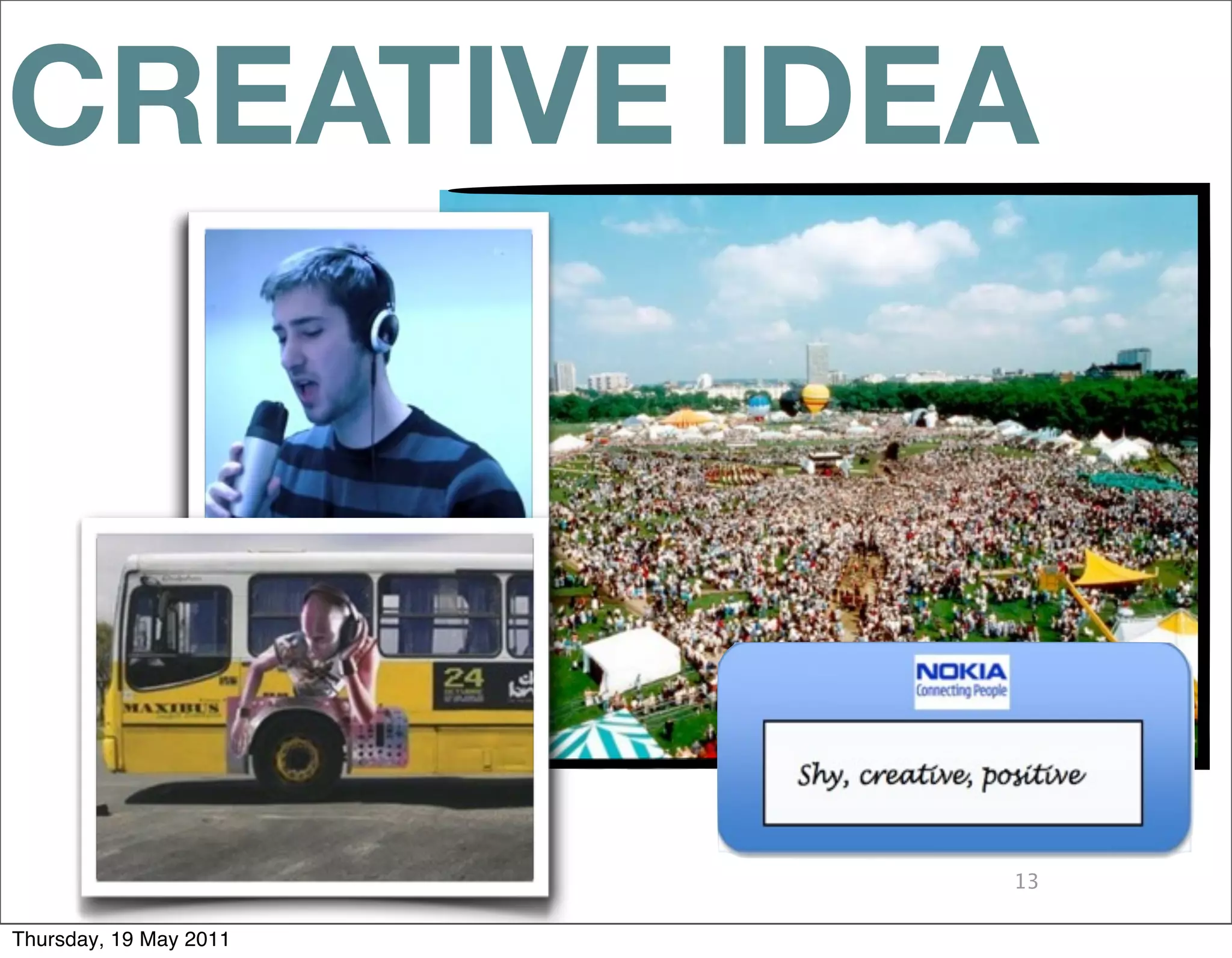 CREATIVE IDEA




                        13

Thursday, 19 May 2011
 