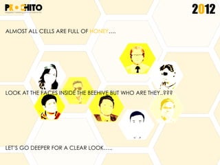 ALMOST ALL CELLS ARE FULL OF HONEY….
2012
LOOK AT THE FACES INSIDE THE BEEHIVE BUT WHO ARE THEY..???
LET’S GO DEEPER FOR A CLEAR LOOK…..
 