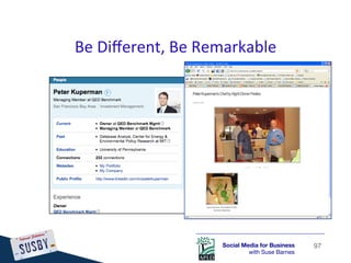Be	
  Diﬀerent,	
  Be	
  Remarkable	
  




                            Social Media for Business    97
                  ...