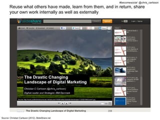 #becomesocial @chris_carlsson
        Reuse what others have made, learn from them, and in return, share
        your own work internally as well as externally




Source: Christian Carlsson (2012), SlideShare.net
 
