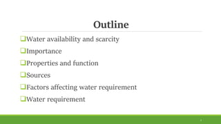 Role and requirement of water | PPTX