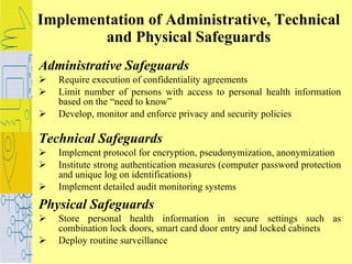 Implementation of Administrative, Technical and Physical Safeguards <ul><li>Administrative Safeguards </li></ul><ul><li>Re...
