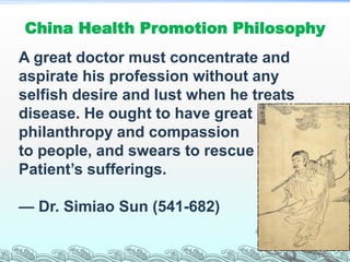 Golden Rules for Health Promotion
              Dr. Simiao Sun ( 581-682)
   To promote health, people should keep good l...