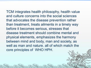 China HPH Developing Principles and
Strategies
Emphasize the patients-center;
   public benefits,
   disease prevention,
...