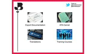 60 Presentation title - edit in the Master slide
Export Documentation ATA Carnet
Translations Training Courses
Tweet us
@Norfolkchamber
@Norfolkexport
 