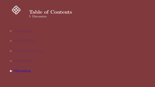 Table of Contents
5 Discussion
▶ Motivation
▶ Contributions
▶ Method Overview
▶ Experiments
▶ Discussion
 