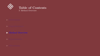 Table of Contents
3 Method Overview
▶ Motivation
▶ Contributions
▶ Method Overview
▶ Experiments
▶ Discussion
 