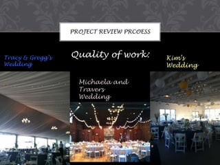 PROJECT REVIEW PRCOESS

Tracy & Gregg’s
Wedding

Quality of work:
Michaela and
Travers
Wedding

Kim’s
Wedding

 