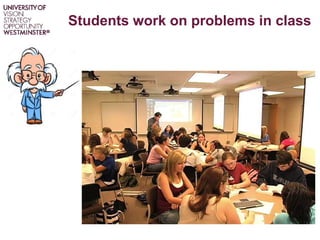 Students work on problems in class
 