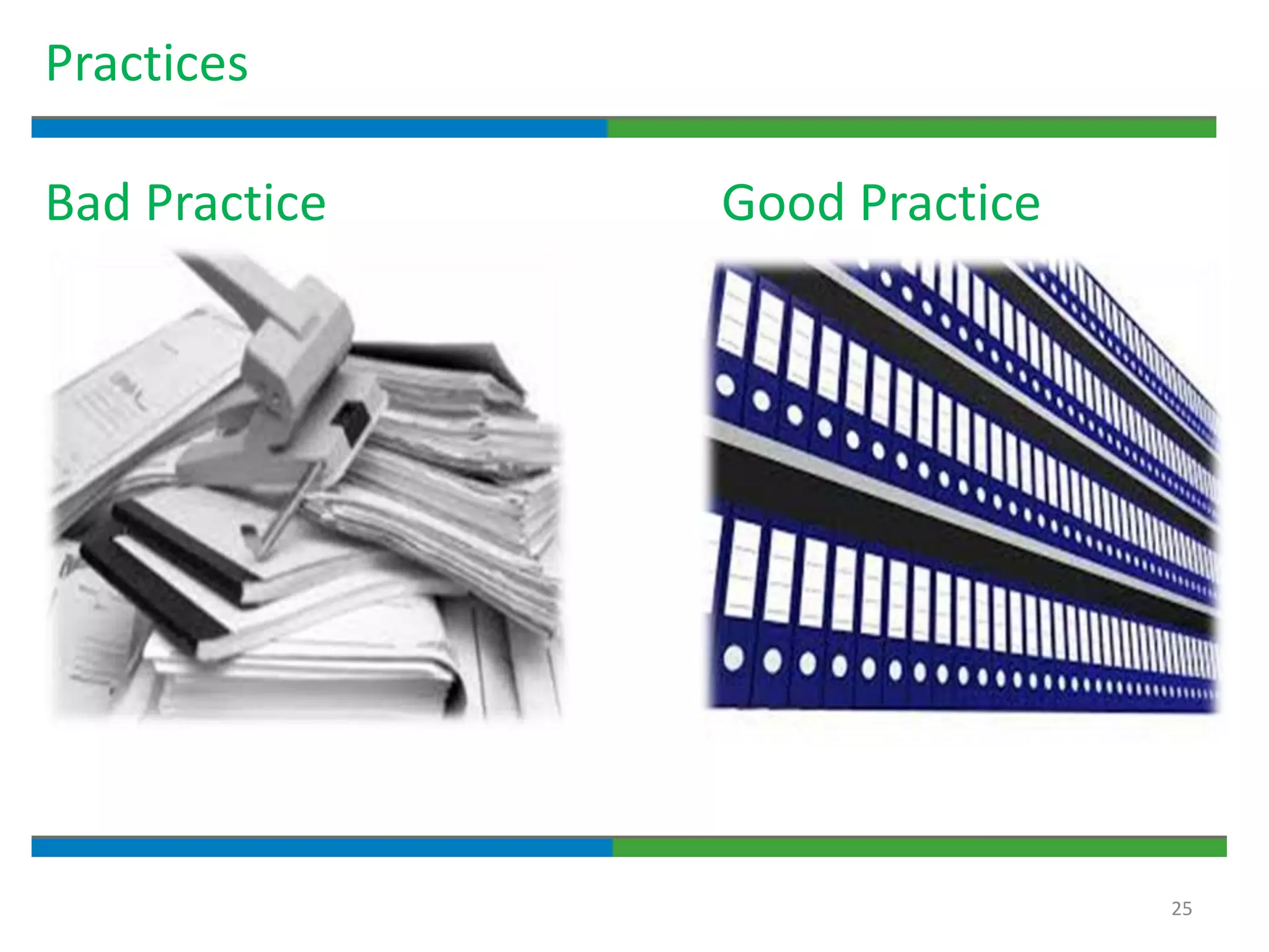 25
Practices
Good Practice
Bad Practice
 