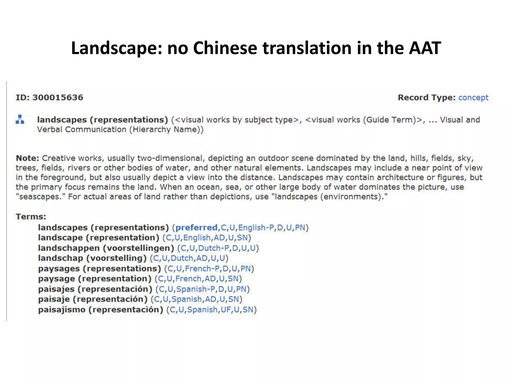 Landscape: no Chinese translation in the AAT

 