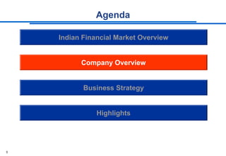 Agenda

    Indian Financial Market Overview


          Company Overview


           Business Strategy


               Highlights




5
 