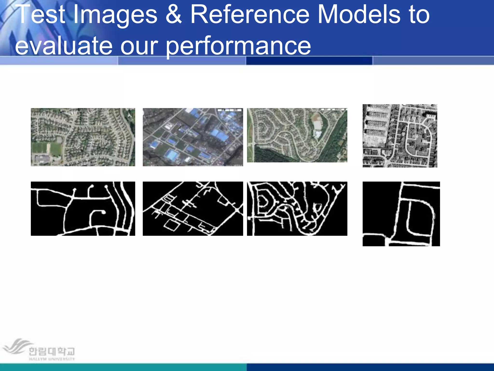 FCM preprocessorAlgorithmCalculate  the fuzzy cluster centers                                                 by using     and the new partition matrix    by usingUpdate       to 3. Stop iteration if   otherwise set                           and return to step 2non-road-like        non-road-like          road-like image1                 image 2               image 3Partitioninto a collection of c fuzzy clusters with a list of c cluster centers V , such that                              and a partition matrixwhere     is a numerical  value in [0,1] that tells the degree to which the element    belongs to the i-th cluster.