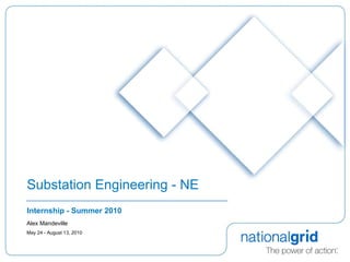 Substation Engineering - NE Internship - Summer 2010 Alex Mandeville May 24 - August 13, 2010 