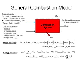 General Combustion Model Combustion System <ul><li>Coal and/or manure biomass </li></ul><ul><li>With a moisture percentage...