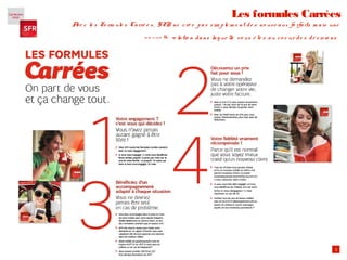 2
Les formules Carrées
Ave c le s Fo rm ule s Carré e s, SFR ne cré e pas sim ple m e nt de s no uve aux fo rfaits m ais une
no uve lle re latio n dans laq ue lle vo us ê te s au co e ur de s dé cisio ns
 
