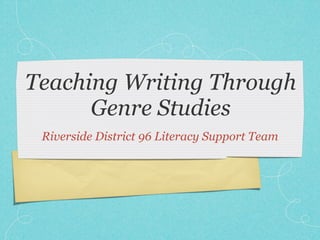 Teaching Writing Through
      Genre Studies
 Riverside District 96 Literacy Support Team
 