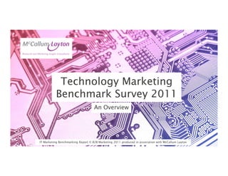 Technology Marketing
          Benchmark Survey 2011
                                    An Overview




IT Marketing Benchmarking Report © B2B Marketing 2011 produced in association with McCallum Layton
 