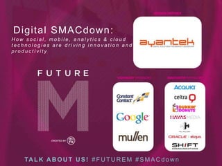 SESSION PARTNER

Digital SMACdown :
How social, mobile, analytics & cloud
technologies are driving innovation and
productivity

VISIONARY SPONSORS

INNOVATOR SPONSORS

TA L K A B O U T U S ! # F U T U R E M # S M A C d o w n

 
