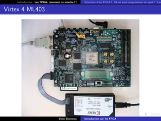 Introduction Les FPGA, comment ca marche ? !   Structure d’un FPGA ? Et on peut programmer en quoi ? Lan


Virtex 4 ML403




                                  Yann Sionneau    Introduction sur les FPGA
 