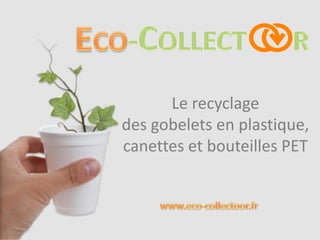 Le recyclage
des gobelets en plastique,
canettes et bouteilles PET
 