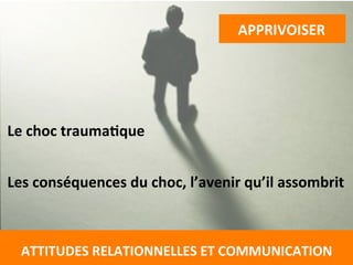  
ATTITUDES	
  RELATIONNELLES	
  ET	
  COMMUNICATION	
  
	
  
Le	
  choc	
  traumaTque	
  
	
  
	
  
	
  
	
  
	
  
APPRIVOISER	
  
	
  
Les	
  conséquences	
  du	
  choc,	
  l’avenir	
  qu’il	
  assombrit	
  
 