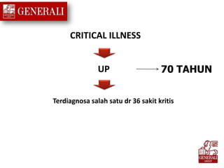 CRITICAL ILLNESS
UP
Terdiagnosa salah satu dr 36 sakit kritis
70 TAHUN
 