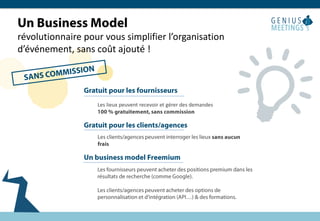 Les lieux peuvent recevoir et gérer des demandes
révolutionnaire pour vous simplifier l’organisation
d’événement, sans coût ajouté !