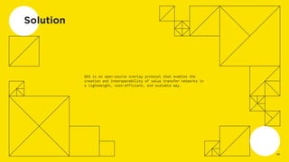 Solution
GEO is an open-source overlay protocol that enables the
creation and interoperability of value transfer networks in
a lightweight, cost-efficient, and scalable way.
04
 