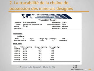 28
2. La traçabilité de la chaîne de
possession des minerais désignés
 Première partie du rapport : détails des fûts
 