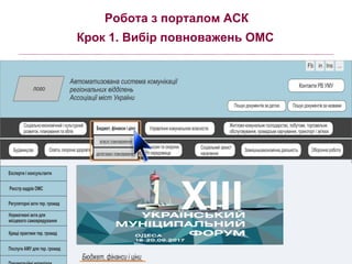 Робота з порталом АСК
Крок 1. Вибір повноважень ОМС
 
