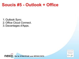 Soucis #5 - Outlook + Office


1. Outlook Sync.
2. Office Cloud Connect.
3. Davantages d'Apps.
 