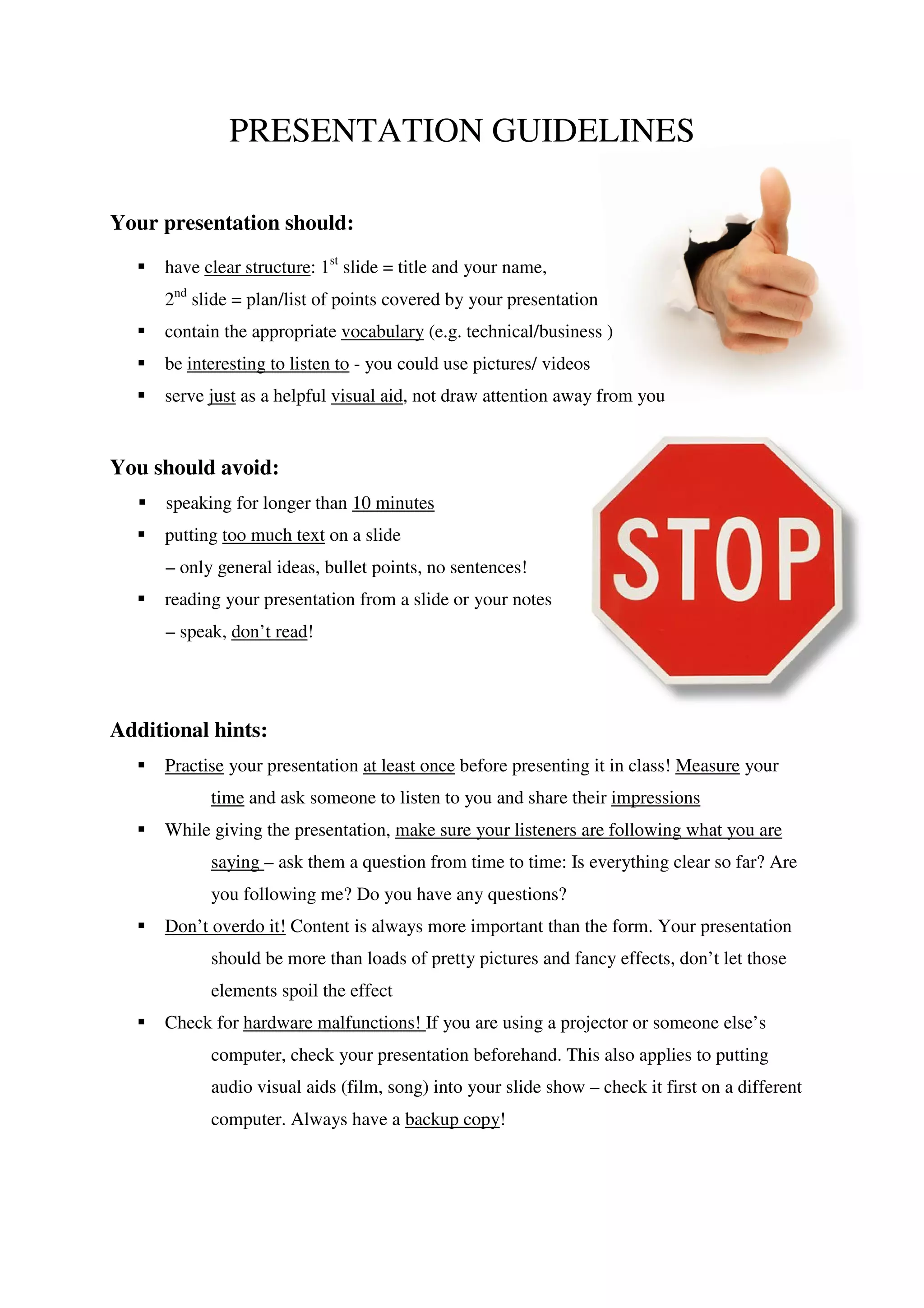Explaining Guidelines Format Presentation guidelines | PDF