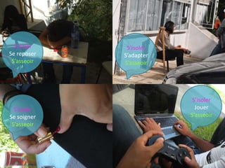 S’isoler    S’isoler
Se reposer   S’adapter
 S’asseoir   S’asseoir




                          S’isoler
  S’isoler                 Jouer
Se soigner               S’asseoir
 S’asseoir
 