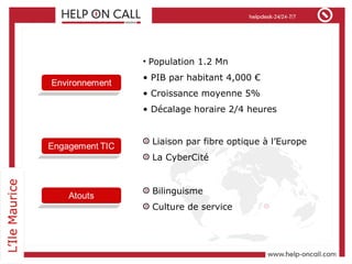 Population 1.2 Mn PIB par habitant 4,000 € Croissance moyenne 5% Décalage horaire 2/4 heures Liaison par fibre optique à l’Europe La CyberCité Bilinguisme Culture de service 