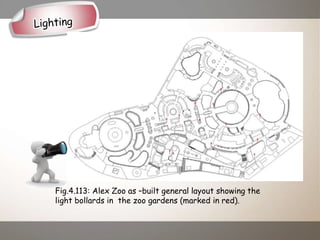 Fig.4.113: Alex Zoo as –built general layout showing the
light bollards in the zoo gardens (marked in red).
 