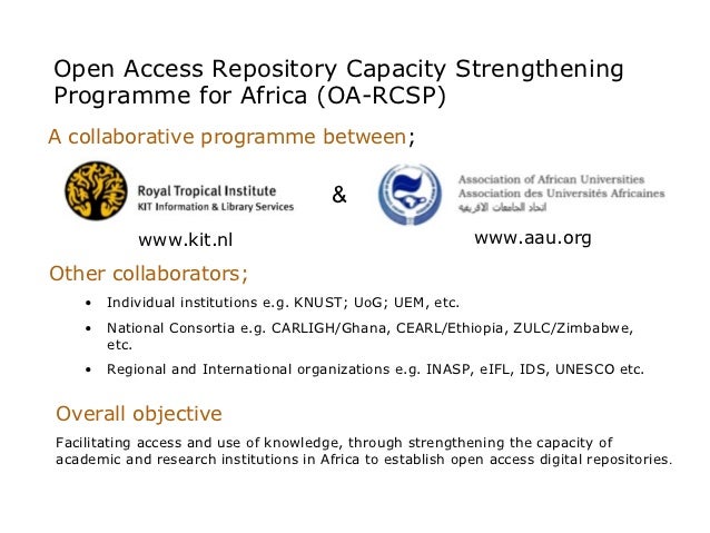 Open Access Repository Capacity Strengthening Programme for Africa (OA-RCSP) Slide 3