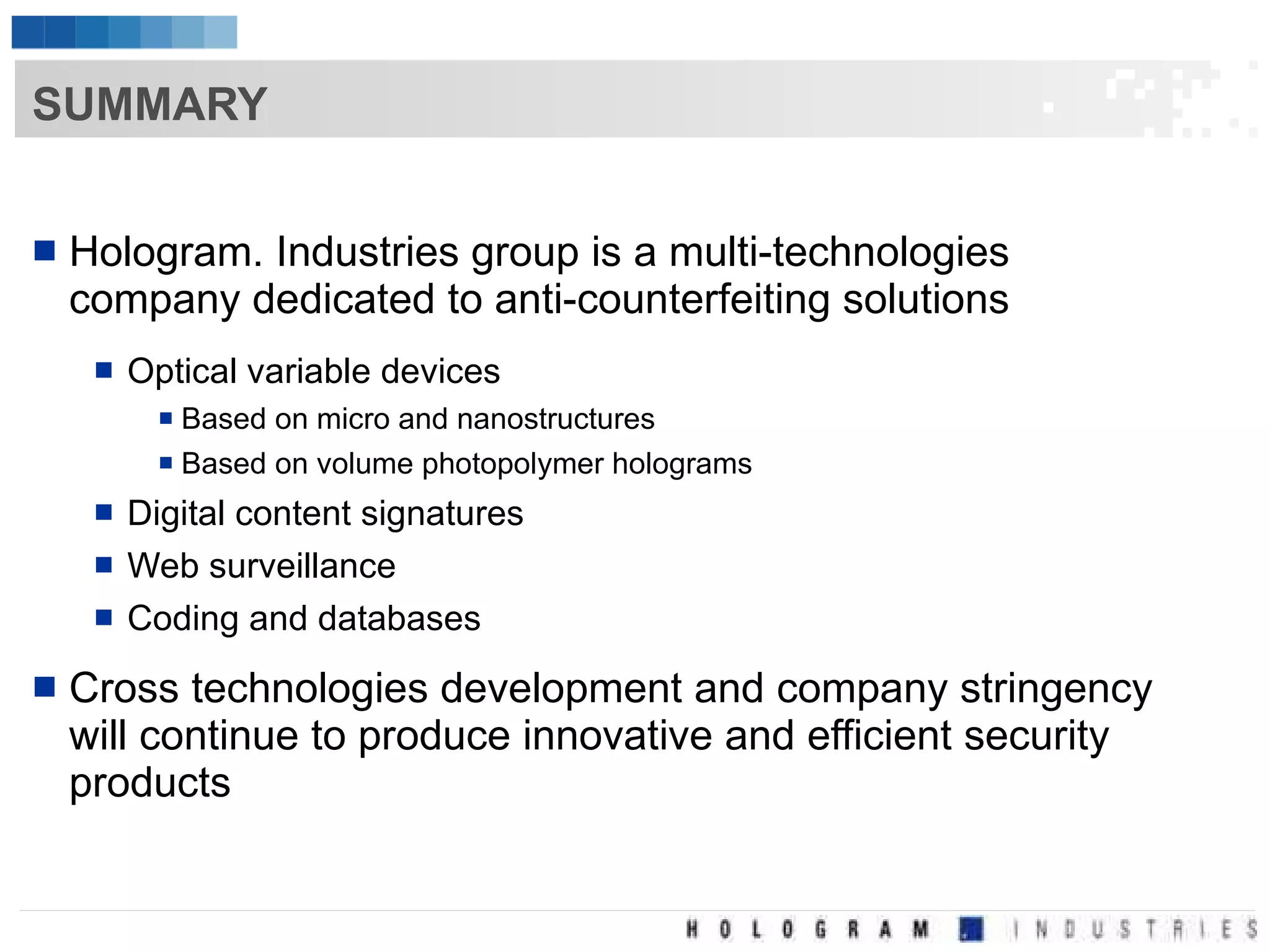 Hologram Industries Corporate PPT | PPT
