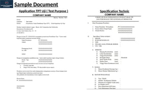 Sample Document
Application TPT Uji ( Test Purpose ) Specification Technic
 