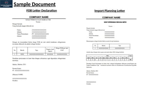 Sample Document
FOB Letter Declaration Import Planning Letter
 