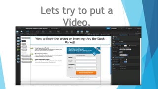 Lets try to put a
Video.
Want to Know the secret on Investing thru the Stock
Market?
 