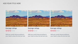 ADD YOUR TITLE HERE
Average ratings Average ratings
Average ratings
Add your words here.according to
your need to draw the text box size.
Add your words here.according to
your need to draw the text box size.
Add your words here.according to
your need to draw the text box size.
 