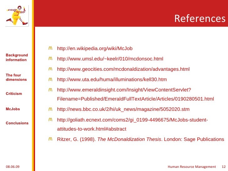 Ritzer mcdonaldization thesis